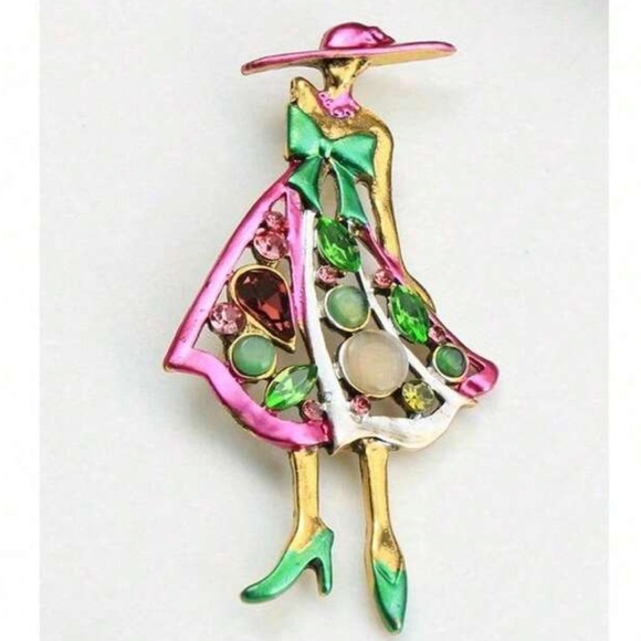 Jewelry - 👒👗👛 FASHION BROOCH❗️ PINK & GREEN ENAMEL WITH RHINESTONES❗️STUNNING❗️